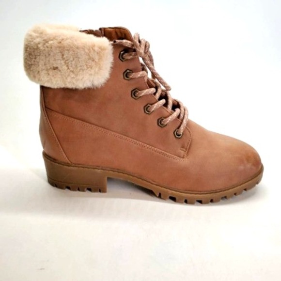Madden Girl Shoes - Madden Girl Shoes Womens Fresh Beige 9 Ankle Boots Hiking Faux Fur Trim
